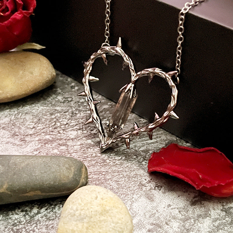 Spiked Heart Pendant with Black Crystal - Edgy Dark Jewelry for Punk & Alternative Fashion